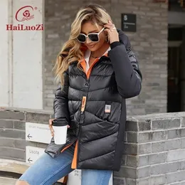 Kadınlar aşağı parkas hailuozi kış ceket sıcak ve kalın moda ceket güzel fermuarlı tasarım kapüşonlu yüksek boyunlu kadın parka 886 221113