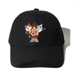 Berets Anime Yokai Watch Visors Black Cotton Peaked Cap Adjustable Breathable Sunshade Wild Leisure Outdoor Baseball Caps