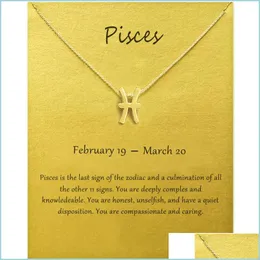 Pendant Necklaces Fashion Jewelry 12 Constellation Pisces Pendant Necklaces For Women Zodiac Chains Necklace Gold Sier Color Birthda Dhabw