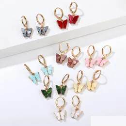 후프 Huggie Butterfly Earrings 빛나는 Crystal Street 스타일 드롭 한국 패션 매달 보석 여성 선물 선물 배달 dhpve