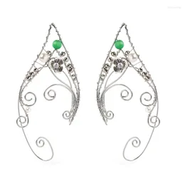 Backs Earrings Winding Vine Elf Ear Cuffs With Green Beads Pearls Floral Wing Sleeve Wrap Without Piercing Earcuff Jewelry