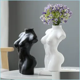 Vases Vases Artificial Flower Vase Home Room Decor Table Decoration Ceramic Ornaments Sexy Lady Body Scpt Figurines Europe Modern St Dhqhy