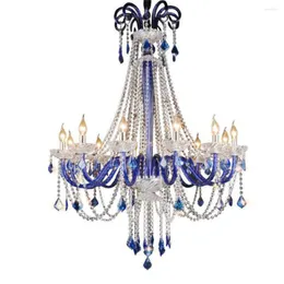 Chandeliers Nordic Luxury Blue Crystal LED Chandelier LOFT Villa Large Lustre Pendant Lamp For Living Room El Hall Art Decor Lighting
