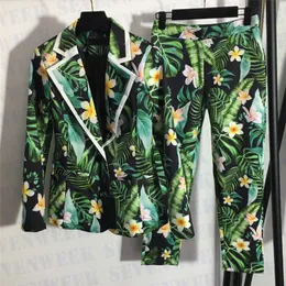 Fashion Print Suit Jacket byxor uppsättningar för kvinnor designer märke damer smala affärsmätning blazers byxor två stycken