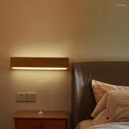 Vägglampor nordisk japansk stil trä interiör lampa modern minimalistisk säng kreativ vardagsrum sovrum ac220v