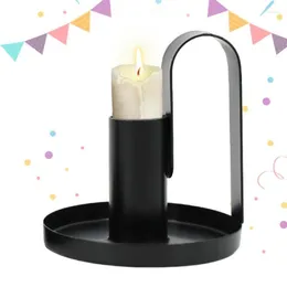 Titulares de vela Iron atarrancador vintage com alça retro simples castiçal preto para a mesa