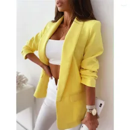 女性のスーツ女性ブレザージャケットオフィスレディデザイナーコート韓国スタイルの黄色いスーツ長袖ブリーザームージャーテルノ服