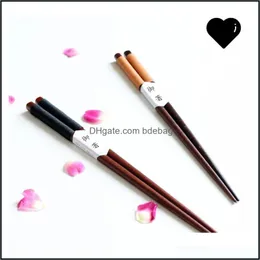 Chopsticks Pure Color Woodiness Chopsticks Kitchen Solid Wood Lettering Chopstick Household Cusp Head Enment Wire Tableware Arrival Dh1Rl