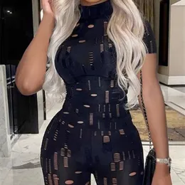 حلية نسائية رومبير قطع bodycon phemsuit قصيرة الأكمام وهمية العنق المتعثرة الصيف رفيعة