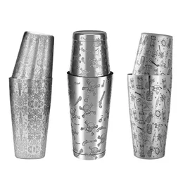 Bar Tools Boston Cocktail Shaker With Etched Pattern Martini Shaker Tin Set 800ml 500ml 221110