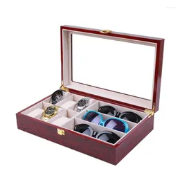 Titta på lådor 6 slots lyxiga mode män hem mörkröd färglåda toppkvalitet lagring med solglasögonhållare 200803-13