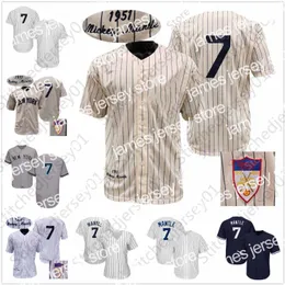 Kolej Beyzbol Mantle Jersey 1951 Beyaz Krem Pinstrip