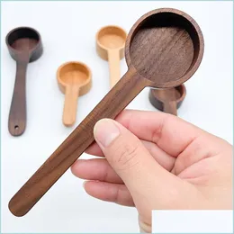 Mätverktyg valnöt trä mätskedar verktyg trä kort handtag kaffesked bar kök hem bakning verktyg te salt 10qy d3 dr dhi62