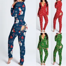 Womens Jumpsuits Rompers Women Christmas Onesies With Butt Flap For Adults Sexy Sleepwear Romper Open Pajamas Jumpsuit Xmas Pyjama Long Nightie 221115