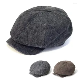 Berretti Sboy Cap da uomo vintage a spina di pesce invernale spesso caldo casual a righe Gatsby cappello piatto con visiera