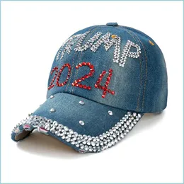 Partyhüte Trump 2024 Baseballkappe USA Hut Wahlkampfhüte Cowboy Diamantkappen Verstellbare Snapback Frauen Denim Drop Lieferung Dhq9W