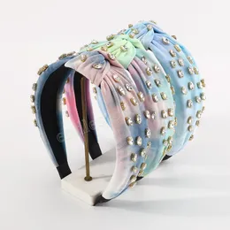 Vintage Luxury Fashion Tie-Dye Rhinestone Knot BandBand Fandies Acessórios para cabelos