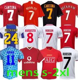 Cantona Retro 2002 Jersey de futebol Giggs Scholes Beckham Solskjaer Keane 04 06 07 08 09 98 99 90 92 94 96 86 88 Nistelrooy Keane Robson Man Rooney Utd