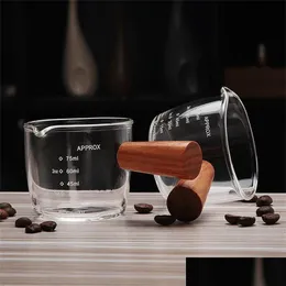 Measuring Tools Measuring Tools Espresso Ounce Cup With Scale And Wooden Handle High Borosilicate Glass Cups 75Ml 100Ml 9 2Nw E3 Dro Dhflu