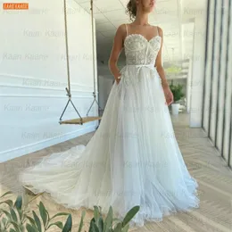 Vestido de noiva bohemian vestido branco 2022 Vestido de Novia zíper aplicado Tulle A Line Beading Abito da Sposa Dresses de noiva personalizados
