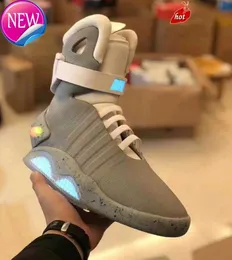 2023 top claes automático air mag de volta aos futuros sapatos marty mcfly liderou o brilho masculino no topo preto e cinza preto tênis tênis de capota alta de volta às botas futuras botas