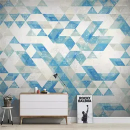 Wallpaper Dekorative Tapetenserie Nordeuropa abstrakte Geometriedreieck Diamant Form Blaues Fernsehsofa Hintergrund Wall großes Wandbild