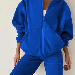 Womens Two Piece Pants Autumn Velvet Fabric Tracksuits Velor Hoody dragkedja Track Suit Hoodie och överdimensionerade sportkläderbitar Set 221115