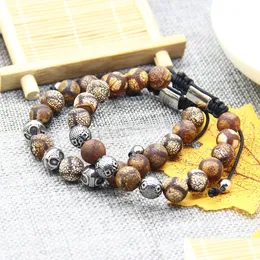 Bracelets de charme Men Balete de a￧o inoxid￡vel pulseira de pulseira por atacado 10pcs/lote 10mm Natural Dzi Eye Stone com Ball Conta Rame Bracelets Dro Dhgft