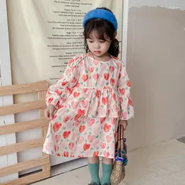 Mädchen Kleider Kinder Kleidung 2022 Mädchen Frühling Herbst Gedruckt Kleid Knie Länge Drapierte Layered Süße Prinzessin Baby