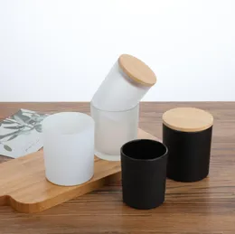 200 ml Frosted Glass Candle Jar Holders Candles Cup Tom container DIY Aromaterapi Candle Holder With Wood Lid SN5028