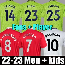 22/23 Sancho Soccer Jersey Utd Fan Player Version Man Bruno Fernandes Lingard Pogba Rashford 2022 2023 Home Away Third Men Football Shirt Allenamento Top 666