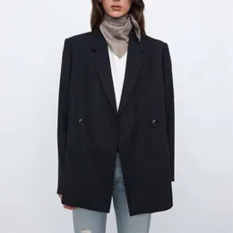 Kombinezony damskie Blazery Totem Czarne podwójne podkładki na ramię Blazer Kobiety Fall Minimalist Style Wzór luźnego garnituru Wysokiej jakości 221115