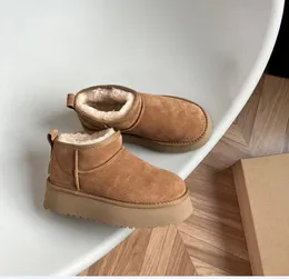 Ultra Mini But Designer Platforma Platforma śniegu Australia Furt Wszerzowe buty Prawdziwe skórzane kasztanki puszyste botki dla kobiet Antelope Brown Kolor