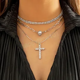 Classique glacé strass croix pendentif collier pour femmes filles clavicule Tennis chaîne jésus noël bijoux cadeau