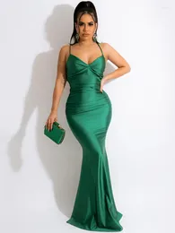 Casual Dresses Summer Sleeveless Spaghetti Strap Satin Long Dress Women Sexig Bandage Backless Bodycon Party Woman Elegant Mermaid