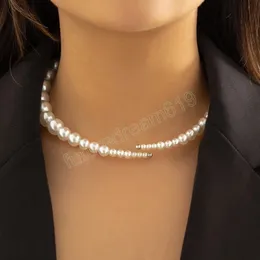 Colar de gargantilha de torques de pérolas simuladas para mulheres casadas com noiva elegante e sexy grã -mi