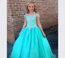 Lindo A Line Girls Pageant Dresses Princess Halter Beeds Children Farty Party Gowns Pretty For Little Kid6046367