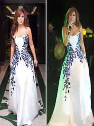 Najwa Karam A Line White Celebrity Dresses 2016 Arabic Dubai Elegant Evening Gowns con simple bordado Longitud de bordado Mujeres Prom 9034161