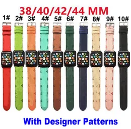 Apple Straps WatchBand Watch Band Luxury Fashion L Flower Designer Leather Bracelet Stripes WatchBand 41mm 42mm 38mm 40mm 44mm 45mm iWatch 2 3 4 5 6 7 SE 8スマートストラップ