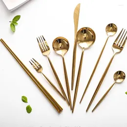 Geschirr Sets Nordic Luxus Europa Metall Besteck Set Wiederverwendbare Utensilien Messer und Gabel Kunst Gold Sztucce Zestaw Hause Dekoration BK50CJ