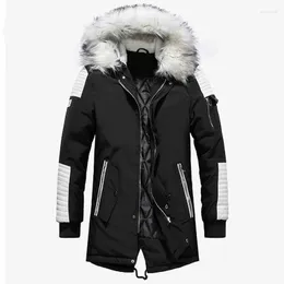 メンズダウン冬のジャケットのメンは暖かいパーカーカジュアルロングアウトウェアフード付きカラージャケットコートHOMBRE INVIENO高品質