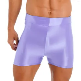 Pantalones cortos para hombre, ropa interior deportiva de Yoga de cintura alta lisa de Color sólido brillante para nadar, traje de baño con cintura elástica corta
