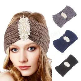 Gestrickte Stirnbänder für Frauen Mädchen Mode Perlen Häkeln Kopf Wrap Stricken Turban Winter Elastische Kopfbedeckung Haarschmuck