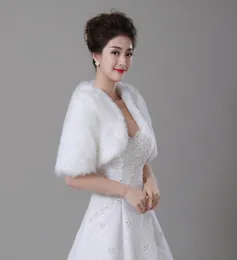 Real Po Wedding Bolero envolturas con media manga que chaqueta de novia de piel sintética de marfil en stock