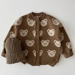 Пуловер для малыша малыш малышколочный мальчик, детские кардиганы, одежда для девочек, мультфильм медведь вязаный свитер Детский джект осенний пальто верхняя одежда для 04Y 221114