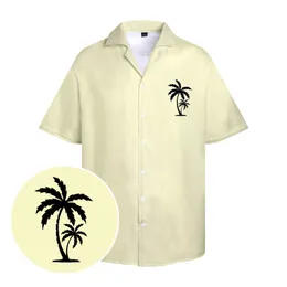 メンズカジュアルシャツメンズイエローハワイトップブラックココナッツツリーロゴプリント衣類Y2Kボタンダウンサマープラスサイズ