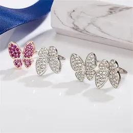 Нерегулярное бриллиантовое кольцо S925 Sterling Silver Lucky Designer Mother of Pearl Butterfly Open Style Women's Fashion Ring Box