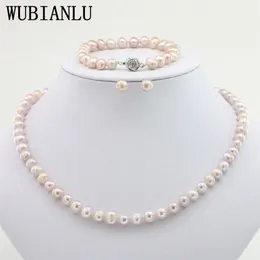 Bröllop smycken set wubianlu 4 färger 78mm rosa pärlhalsband armband örhänge kvinnor som gör design mode stil tjej gåva grossist 221115