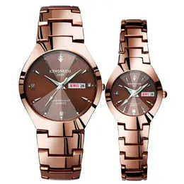 ساعة معصم فاخرة Quartz Wristwatch Fashion Business Watch Men Women Tungsten Steel Coffee Gold Pair Hour Hound For209Q