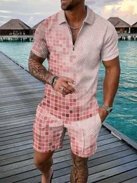 Partihandel 2022 av nya modeller M￤ns shorts -sp￥rningsdr￤kter Male Summer Casual Print dragkedja St￤ng ner krage blus korta ￤rm toppar skjorta kostymer f￶r m￤n